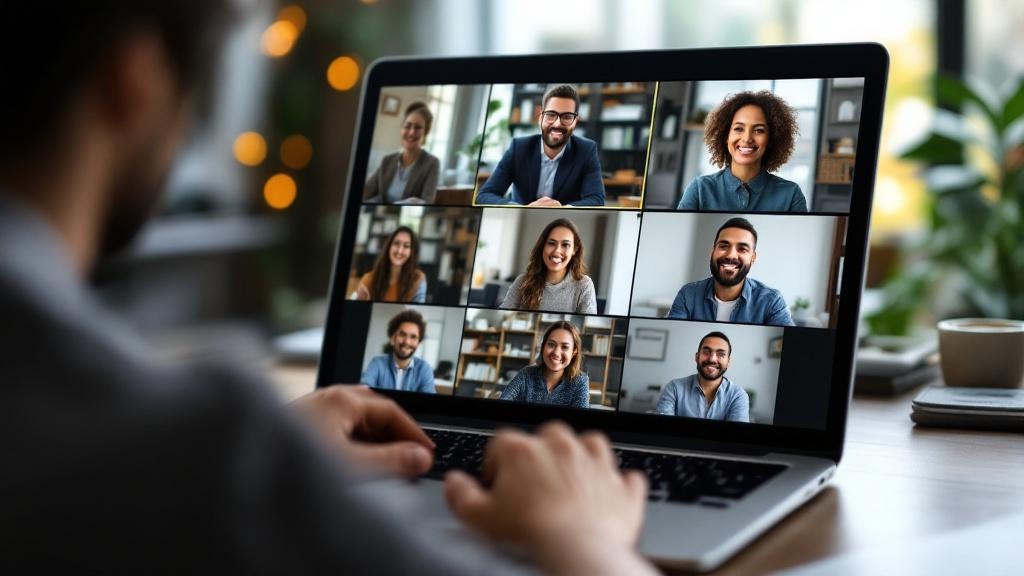 Equipo distribuido en videollamada con empresas que contratan remoto en Latinoamérica